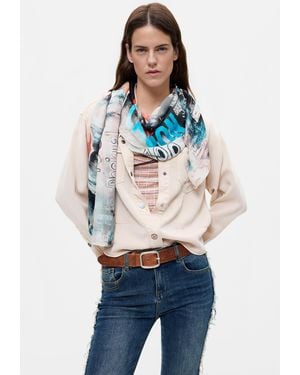 Desigual Foulard Estampado Rectangular, Viscosa, Negro - Gris
