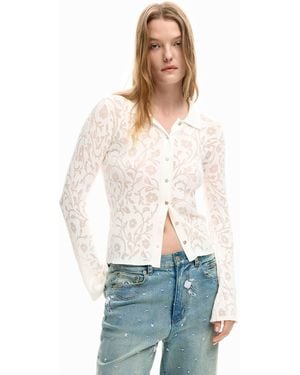 Desigual Long Sleeve Knit Shirt - White