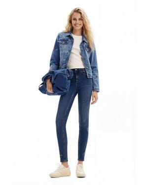 Desigual Slim Beaded Floral Jeans - Blue