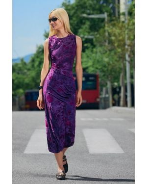 Desigual Midi Flocked Dress, Polyester - Purple