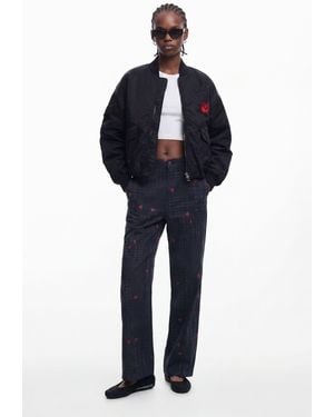 Desigual Chequered And Cherry Trousers, Cotton - Blue