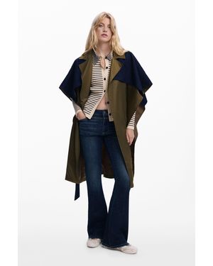 Desigual Trenchcoat-Stil Poncho Aus Zwei Materialien, Polyamid, Grün - Schwarz