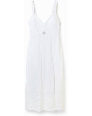 Desigual Vestido Midi Bordado Tirantes - Blanco