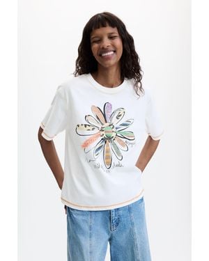 Desigual Floral Print T-Shirt 100% Cotton, Cotton - White