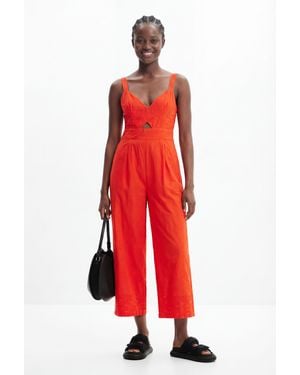 Desigual Flocked Long Jumpsuit, Cotton - Red