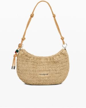 Desigual Medium Oval Raffia Bag With Charms, Paper - White