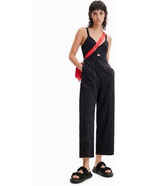 Desigual Long Embroidered Strappy Jumpsuit, Cotton - Black