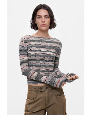Desigual Feiner Gestreifter Pullover, Damen, Schwarz - Grau