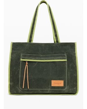 Desigual Shopper Bag With Large Pocket, Cotton - Green