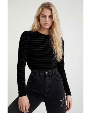Desigual Samt-Body Im Slim Fit Mit Streifen, Schwarz