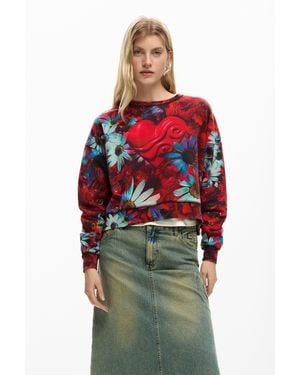 Desigual Sudadera Estampada Corazón, Mujer, Algodon, Negro - Rojo