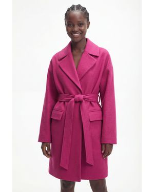 Desigual 3/4 Wool Coat Belt - Pink