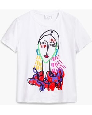 Desigual Arty Print T-Shirt, Cotton - White