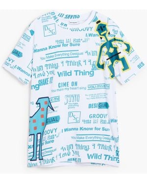 Desigual Kurzarm-T-Shirt Mit Ethnischem Lettering - Blau