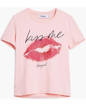 Desigual "Kiss Me" T-Shirt, Cotton - Red