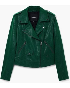 Desigual Textured Biker Jacket, Polyurethane - Green