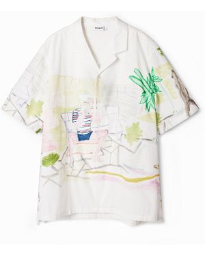 Desigual Watercolour Print Shirt, Cotton - White