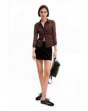 Desigual Patchwork Gathered T-Shirt, Polyester - Brown