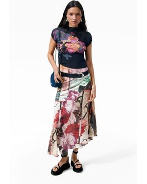Desigual Langer Bedruckter Rock, Schwarz - Rot