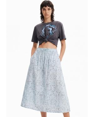 Desigual Faces Midi Skirt - Blue