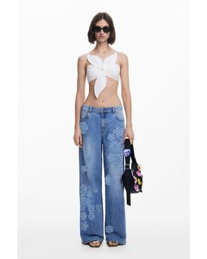 Desigual Tyler Mcgillivary Wide Leg Floral Jeans - Blue