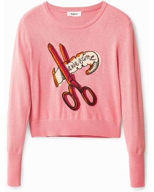 Desigual Loose-Fit Scissors Embroidery Pullover - Pink