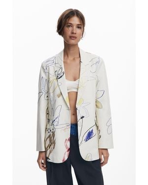 Desigual Blazer With Strokes - White