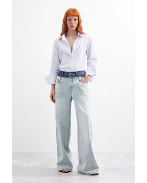 Desigual Pantalón Vaquero Wide Leg, Mujer, Algodon, Azul