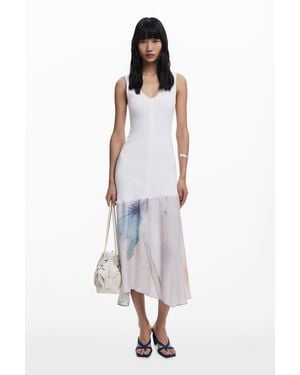 Desigual V-Neck Combined Dress - White