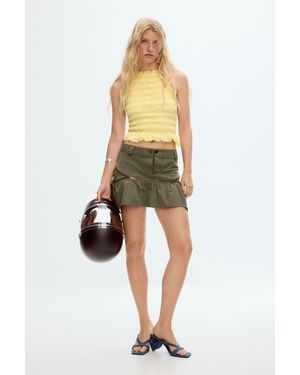 Desigual Ruched Striped T-Shirt - Yellow