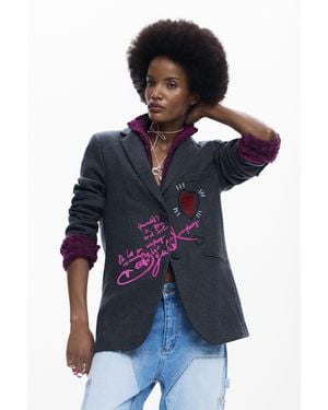 Desigual Combined Hooded Blazer - Blue