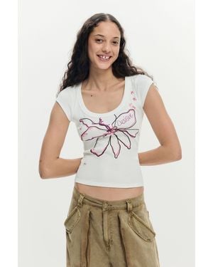 Desigual Fitted Flower T-Shirt, Cotton - White