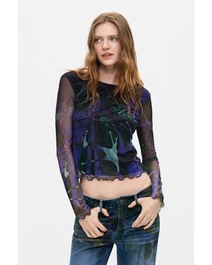 Desigual Camiseta Tul Estampada M. C. Lacroix, Poliester, Azul