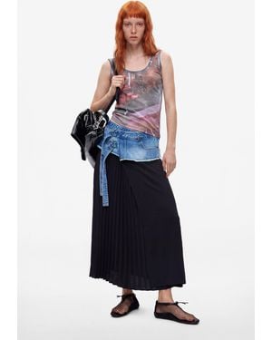 Desigual Long Pleated Denim Skirt - White