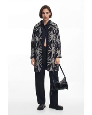 Desigual Daisy Print Coat, Polyester - Black