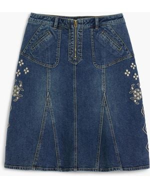 Desigual Embroidered Denim Skirt, Cotton - Blue