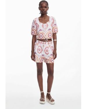 Desigual Printed Shorts, Cotton - Red