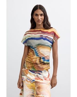 Desigual Printed Knit T-Shirt, Polyester - Multicolour