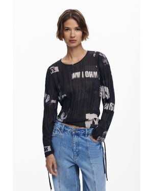 Desigual Newspaper Pleated Blouse - Blue