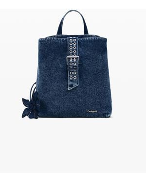 Desigual Small Denim Floral Backpack - Blue