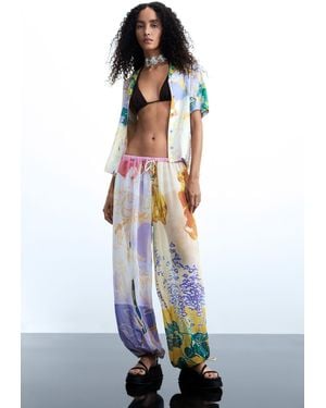 Desigual Long Floral Print Trousers, Polyester - Blue