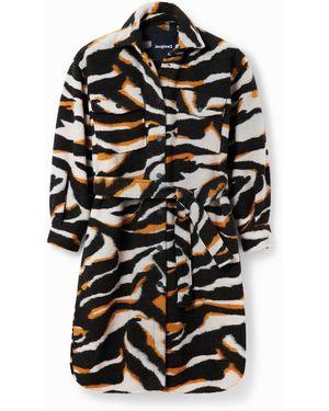 Desigual Abrigo Largo Sobrecamisa Cebra - Negro