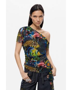 Desigual Asymmetrical Lacorix T-Shirt, Polyester - Blue
