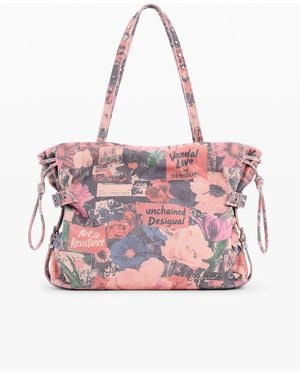 Desigual Denim Collage Bag, Cotton - Pink