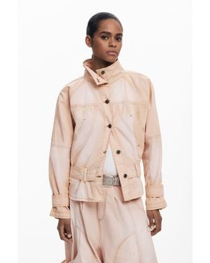 Desigual Turtleneck Denim Jacket, Cotton - Natural