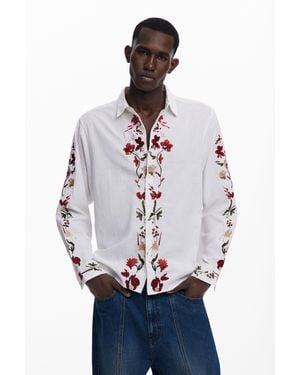 Desigual Langarmhemd Mit Blumenstickerei - Blau