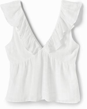 Desigual Textured Ruffle Blouse, Cotton - White