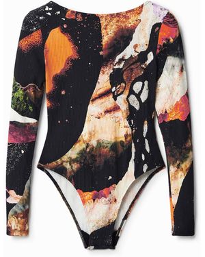 Desigual Body Slim Fit Digital-Print, Viskose, Schwarz - Weiß