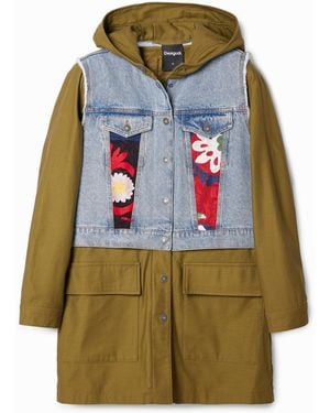 Desigual 2-In-1 Embroidered Hybrid Parka - Green