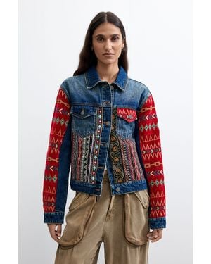 Desigual Cazadora Denim Étnica, Mujer, Azul